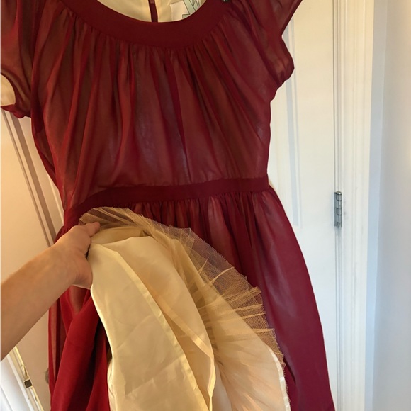 Modcloth Burgundy Midi Dress with Cap Sleeves & Snap-On Cape - Picture 3 of 7